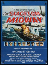 9x576 MIDWAY Danish '76 Charlton Heston, Henry Fonda, dramatic naval battle art!