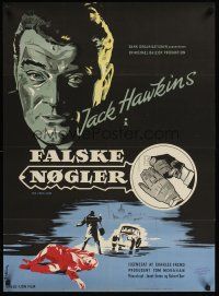 9x628 THIRD KEY Danish '56 cool art of Jack Hawkins by Stilling, The Long Arm!