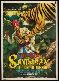 9x673 SANDOKAN THE GREAT French 23x32 '65 Lenzi, Ciriello art of tiger leaping at Steve Reeves!