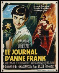 9x717 DIARY OF ANNE FRANK French 15x21 '59 great artwork of Millie Perkins by Boris Grinsson!
