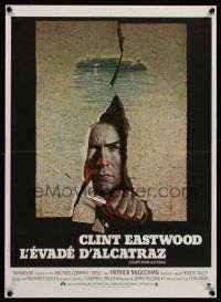 9x721 ESCAPE FROM ALCATRAZ French 15x21 '79 cool artwork of Clint Eastwood busting out by Lettick!