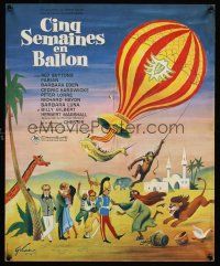 9x726 FIVE WEEKS IN A BALLOON French 15x21 '62 Jules Verne, great Grinsson artwork of cast!