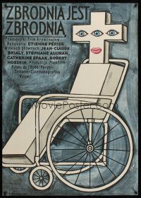 9x100 MURDER IS A MURDER Polish 23x33 '73 cool art of wheelchair w/face & cross by Jerszy Flisak!