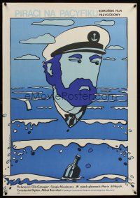 9x112 PIRATII DIN PACIFIC Polish 23x33 '75 cool Neugebauer art of man & bottle floating at sea!