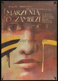 9x013 DREAMS ABOUT ZAMBEZIA Polish 27x38 '83 Wiktor Sadowski art of painted face!