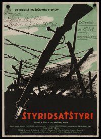 9x275 STYRIDSATSTYRI Slovak 11x16 '59 Palo Bielik, cool art of rifle & barbed wire fence!