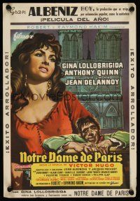 9x177 HUNCHBACK OF NOTRE DAME Spanish '57 MCP art of Quinn as Quasimodo & sexy Gina Lollobrigida!