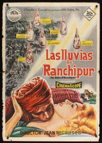 9x186 RAINS OF RANCHIPUR Spanish '55 Abarca art of Richard Burton nuzzling sexy Lana Turner!