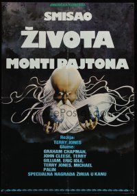 9x451 MONTY PYTHON'S THE MEANING OF LIFE Yugoslavian '83 wacky art of God creating Earth!