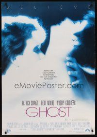 9y033 GHOST Aust 1sh '90 classic romantic close up of dead Patrick Swayze & sexy Demi Moore!