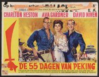 9y590 55 DAYS AT PEKING Belgian '63 art of Charlton Heston, Ava Gardner & David Niven!