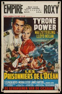 9y592 ABANDON SHIP Belgian '57 Tyrone Power & 25 survivors in a lifeboat which can hold only 12!
