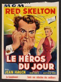 9y665 HALF A HERO Belgian '53 great artwork of Red Skelton & sexy Jean Hagen!