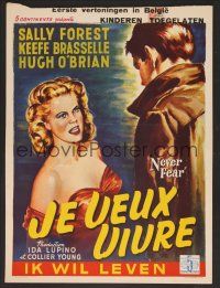 9y713 NEVER FEAR Belgian '50 Ida Lupino polio romance, art of Sally Forrest & Keefe Braselle!
