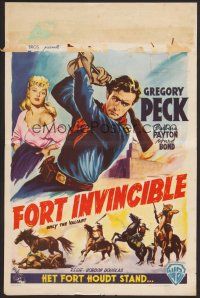 9y722 ONLY THE VALIANT Belgian '51 Wik art of Gregory Peck & sexy Barbara Payton, Fort Invincible!