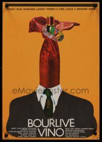 9y426 WINE WORKING Czech 11x16 '75 Vaclav Vorlicek's Bourlive vino, Vaca art of man w/bottle head!