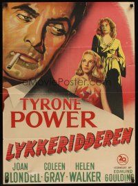 9y010 NIGHTMARE ALLEY Danish '49 art of Tyrone Power with cigarette, Joan Blondell, Coleen Gray
