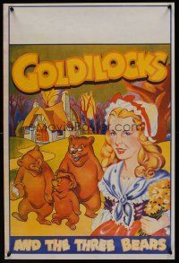 9y250 GOLDILOCKS & THE THREE BEARS stage play English double crown '30s stone litho art of cast!