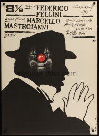 9y254 8 1/2 Polish 27x38 R89 Federico Fellini classic, cool different art by Andrzej Pagowski!
