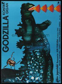9y293 GODZILLA ON MONSTER ISLAND Polish 27x38 '72 cool different Socha art of giant lizard!