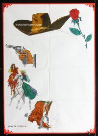 9y043 ARMED & VERY DANGEROUS Russian export '77 cool art fo cowboy hat, revolver & girls on horses!