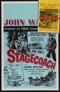 9z037 LOT OF 2 REPRO WINDOW CARDS '90s Hopalong Cassidy in Mystery Man, John Wayne in Stagecoach