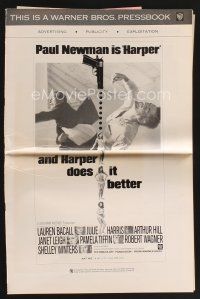 9z168 HARPER pressbook '66 Paul Newman has many fights, sexy Pamela Tiffin, great design!