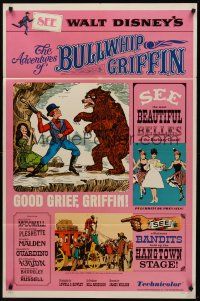 1a013 ADVENTURES OF BULLWHIP GRIFFIN style B 1sh '66 Disney, beautiful belles, mountain ox battle!
