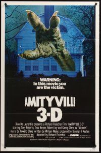 1a029 AMITYVILLE 3D 1sh '83 cool 3-D image of huge monster hand reaching from house!