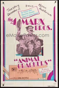1a036 ANIMAL CRACKERS 1sh R74 wacky artwork of all four Marx Brothers!