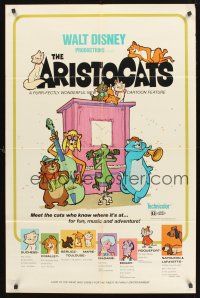 1a044 ARISTOCATS 1sh '71 Walt Disney feline jazz musical cartoon, great colorful image!