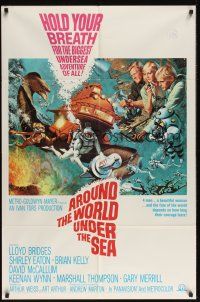 1a047 AROUND THE WORLD UNDER THE SEA 1sh '66 Lloyd Bridges, great scuba diving fantasy art!