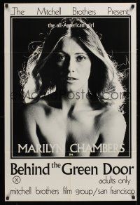 1a062 BEHIND THE GREEN DOOR 1sh '72 Mitchell bros' classic, c/u of sexy naked Marilyn Chambers!