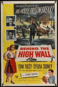 1a063 BEHIND THE HIGH WALL 1sh '56 Tully, smoking Sylvia Sidney, cool big house prison break art!