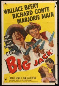 1a071 BIG JACK 1sh '49 artwork of Wallace Beery & Marjorie Main with two guns each + Richard Conte!