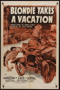 1a082 BLONDIE TAKES A VACATION 1sh R50 Penny Singleton & Arthur Lake go to the country, wacky art!