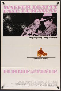 1a096 BONNIE & CLYDE 1sh '67 notorious crime duo Warren Beatty & Faye Dunaway!
