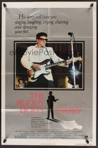 1a117 BUDDY HOLLY STORY 1sh '78 great image of Gary Busey performing on stage with guitar!