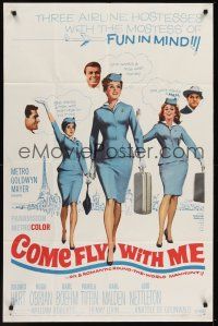 1a174 COME FLY WITH ME 1sh '63 sexy airline hostesses daydreaming of men!