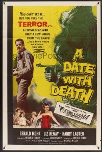 1a205 DATE WITH DEATH 1sh '59 you can't see it, but you can feel TERROR in shocking PsychoRama!