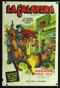 1a215 DEADWOOD DICK Spanish/U.S. 1sh '40 serial, cool artwork of cowboy wearing skull mask!