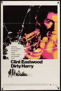 1a245 DIRTY HARRY 1sh '71 great c/u of Clint Eastwood pointing gun, Don Siegel crime classic!