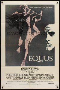 1a278 EQUUS 1sh '77 Richard Burton, Jenny Agutter, Peter Firth, art by Bob Peak!