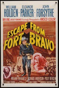 1a280 ESCAPE FROM FORT BRAVO 1sh R62 cowboy William Holden, Eleanor Parker, John Sturges directed!