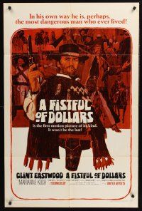 1a312 FISTFUL OF DOLLARS 1sh '67 Sergio Leone, Clint Eastwood is perhaps the most dangerous man!