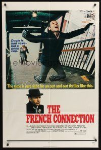 1a331 FRENCH CONNECTION 1sh '71 Gene Hackman in movie chase climax, directed by William Friedkin!