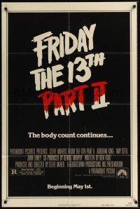 1a334 FRIDAY THE 13th PART II advance teaser 1sh '81 slasher horror sequel, body count continues!