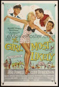 1a358 GIRL MOST LIKELY 1sh '57 sexiest full-length art of Jane Powell in skimpy polkadot outfit!