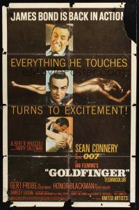 1a371 GOLDFINGER 1sh '64 three great images of Sean Connery as James Bond 007!