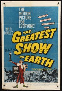 1a385 GREATEST SHOW ON EARTH 1sh R60 Cecil B. DeMille circus classic,Charlton Heston, Stewart!